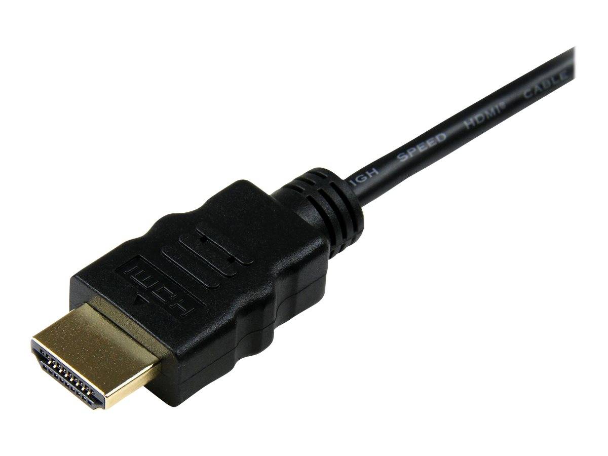 Nahaufnahme eines schwarzen HDMI-Kabelsteckers auf weißem Hintergrund, zeigt den Stecker und das angebrachte Kabelende.