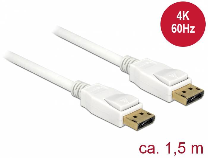 Weißes HDMI-Kabel mit zwei Anschlüssen, beschriftet mit „4K 60Hz