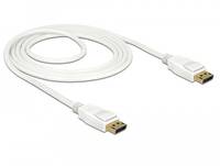 Weißes DisplayPort-Kabel mit vergoldeten Steckern, aufgerollt auf weißem Hintergrund.