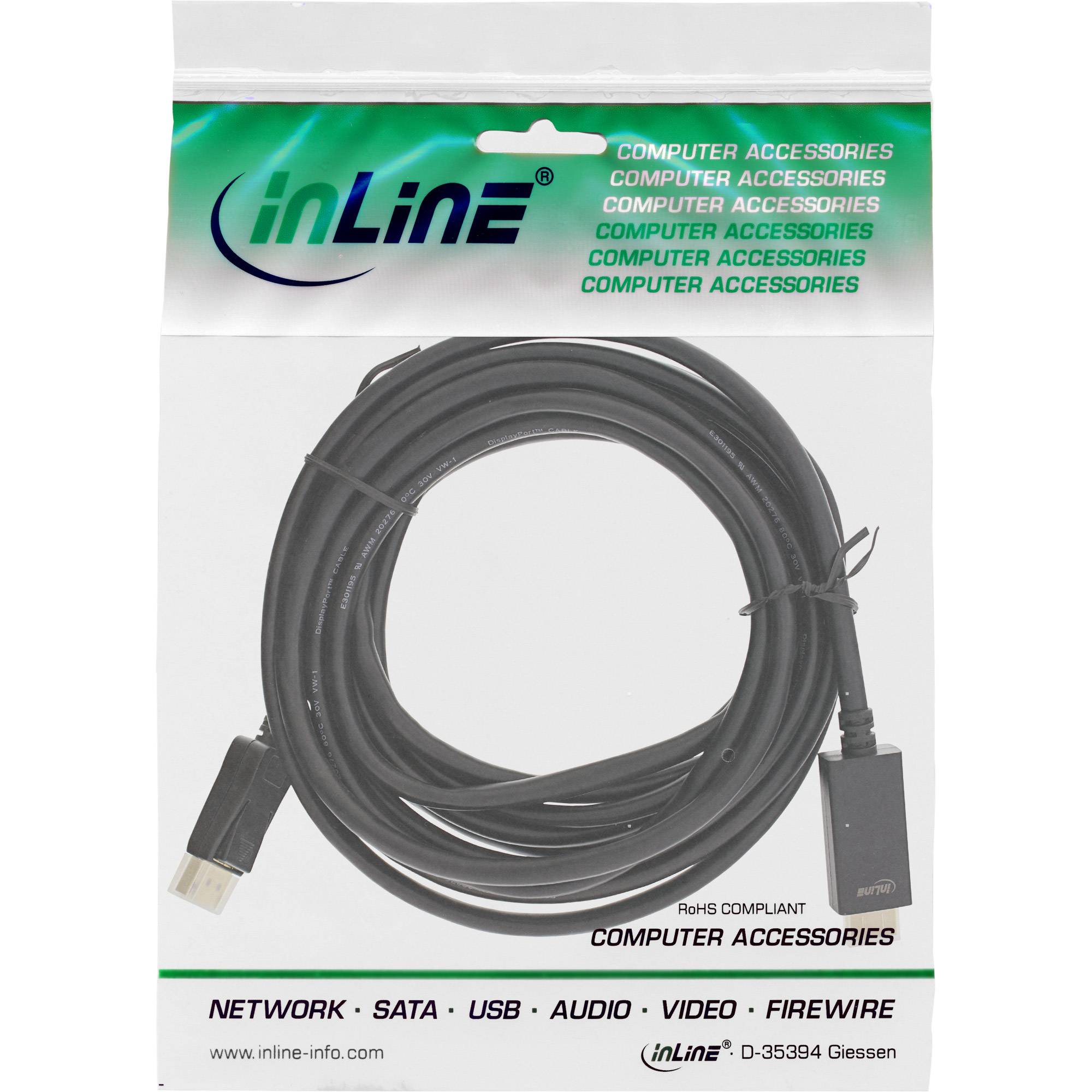 INLINE - DisplayPort zu HDMI Konverter Kabel - 4K/60Hz - schwarz - 5m