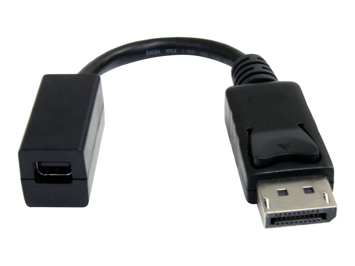 Kurzes DisplayPort-Adapterkabel mit einem männlichen DisplayPort-Stecker auf der einen Seite und einem weiblichen Anschluss auf der anderen Seite.