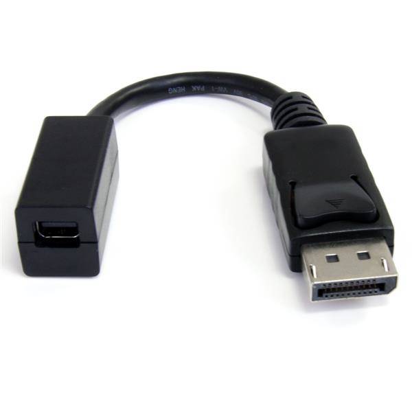 DisplayPort-Adapterkabel mit einem männlichen DisplayPort-Stecker auf der einen Seite und einem weiblichen Anschluss auf der anderen Seite, gezeigt auf weißem Hintergrund.