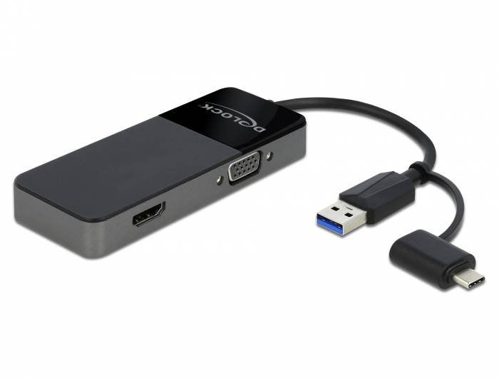 Delock Adapter USB 3.0 to 4K HDMI + VGA - Adapterkabel - USB Typ A, USB-C männlich bis HD-15 (VGA)