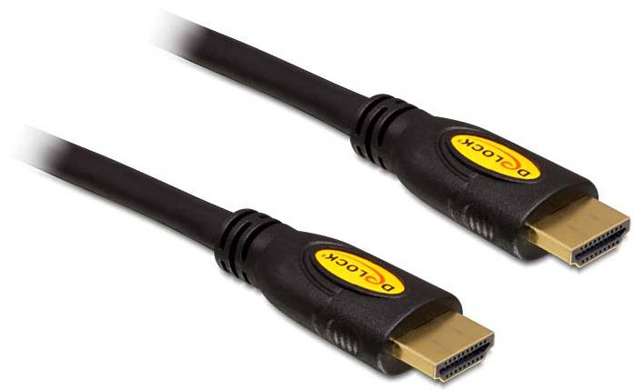 Zwei schwarze HDMI-Kabel mit vergoldeten Steckern und gelben 