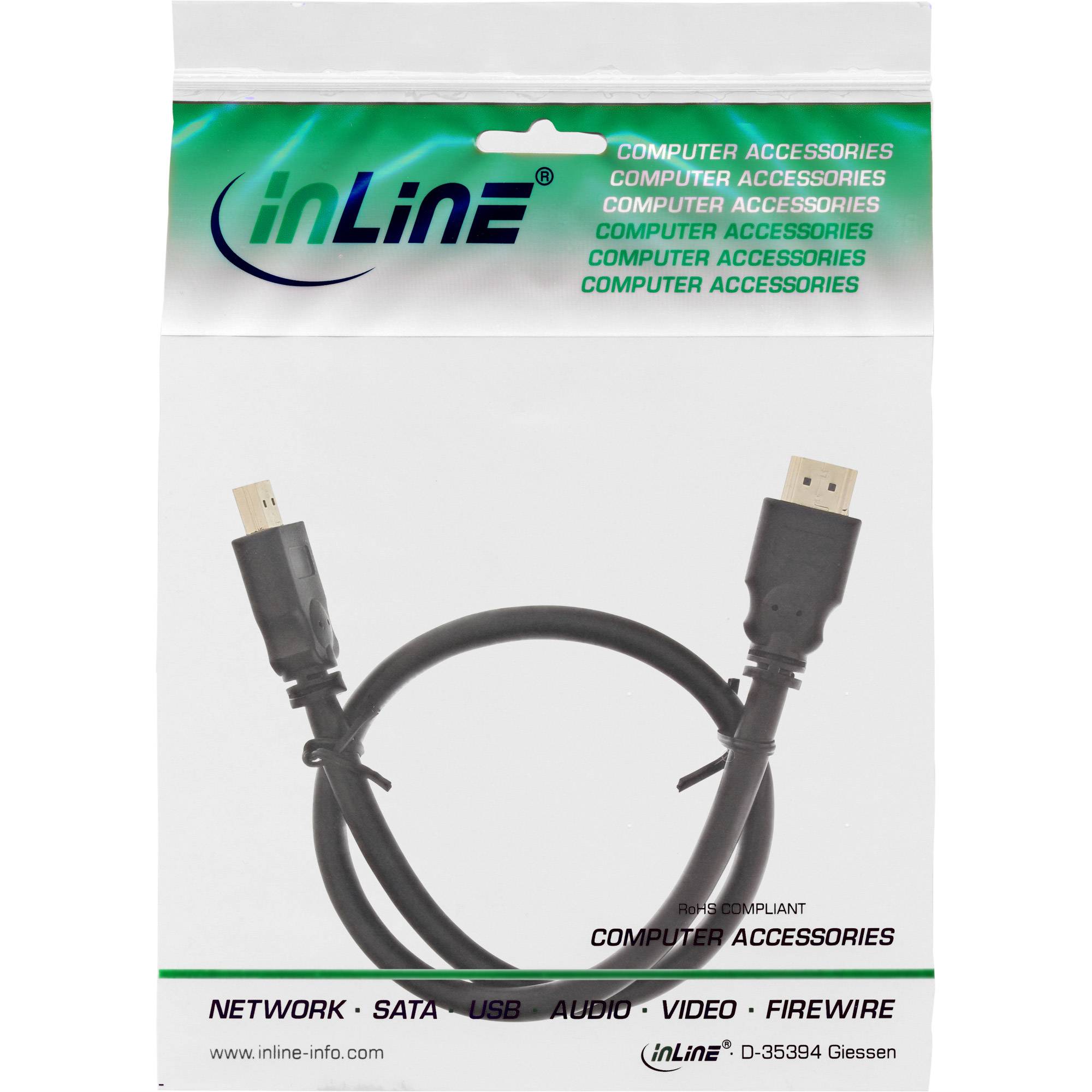 INLINE - HDMI Kabel - HDMI-High Speed - ST / ST - verg. Kontakte - schwarz - 10m