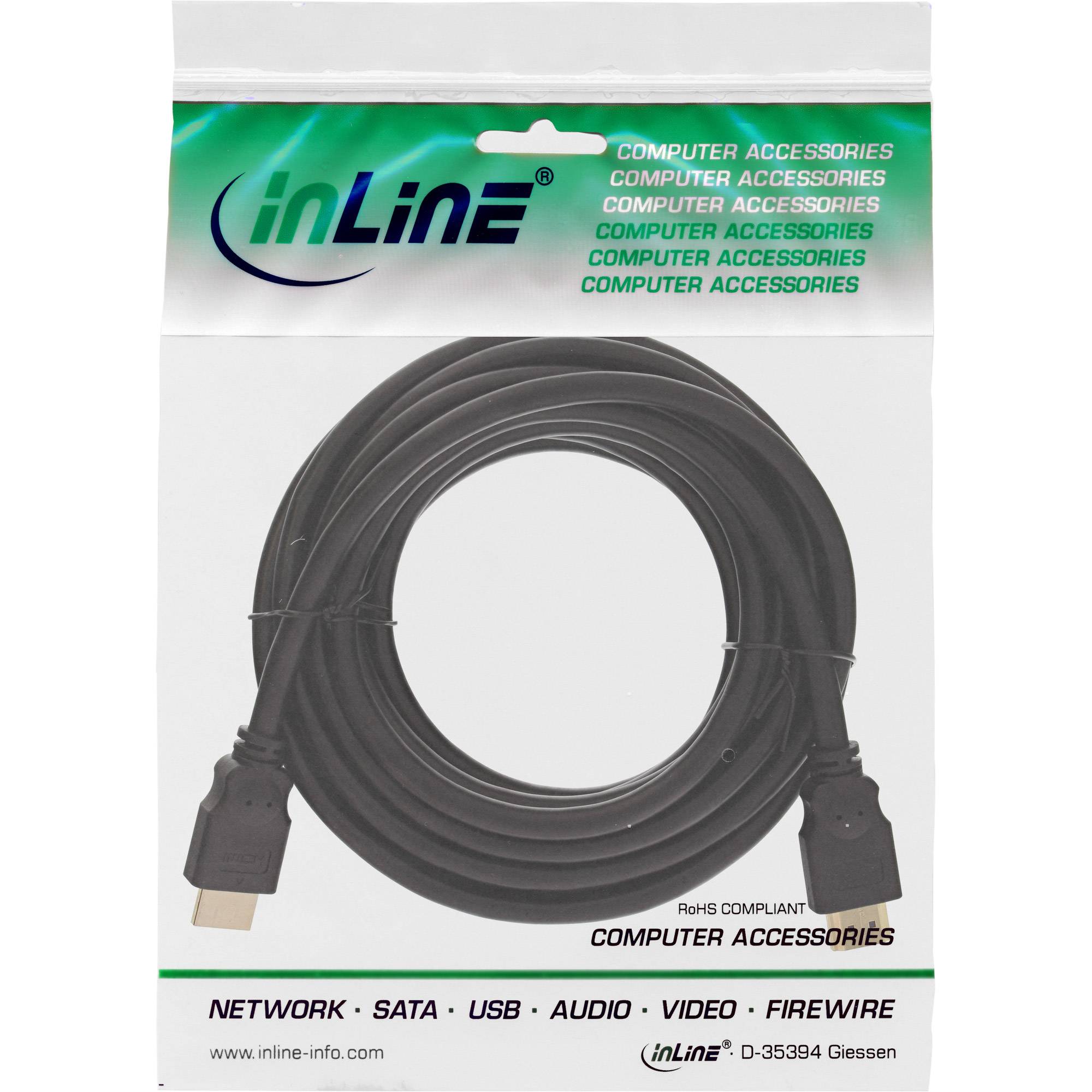 INLINE - HDMI Kabel - HDMI-High Speed - ST / ST - verg. Kontakte - schwarz - 7,5m