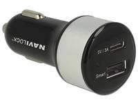Navilock Car charger - Auto-Netzteil - 3 A - 2 Ausgabeanschlussstellen (USB, USB-C)
