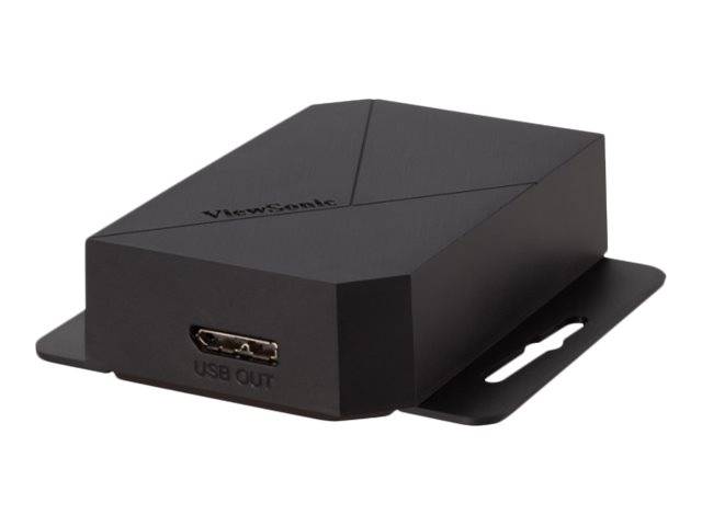 Schwarzer ViewSonic USB-Adapter/Dongle mit einem 'USB OUT'-Anschluss, gezeigt auf weißem Hintergrund.