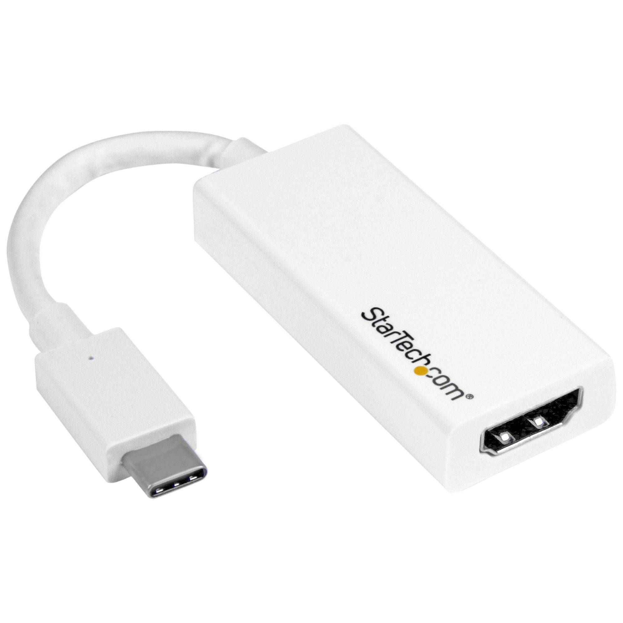 White StarTech USB-C zu HDMI Adapterkabel mit USB-C-Stecker an einem Ende und HDMI-Anschluss am anderen Ende.