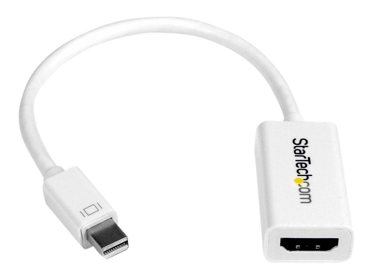 Weißes USB-C-zu-HDMI-Adapterkabel mit StarTech.com-Logo, das einen USB-C-Stecker an einem Ende und einen HDMI-Anschluss am anderen Ende zeigt.