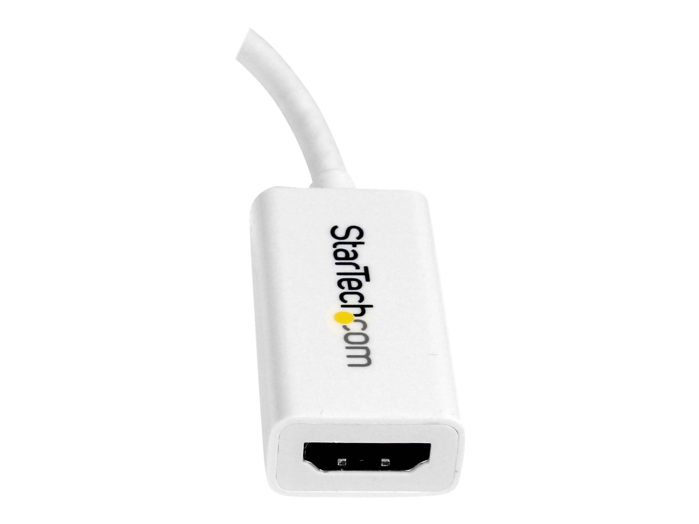 Weißes StaTech.com-Adapterkabel mit einem kleinen rechteckigen weiblichen HDMI-ähnlichen Anschluss auf weißem Hintergrund.