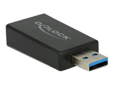 Schwarzer USB-Stick mit blauem USB-Anschluss, beschriftet mit „DeLock