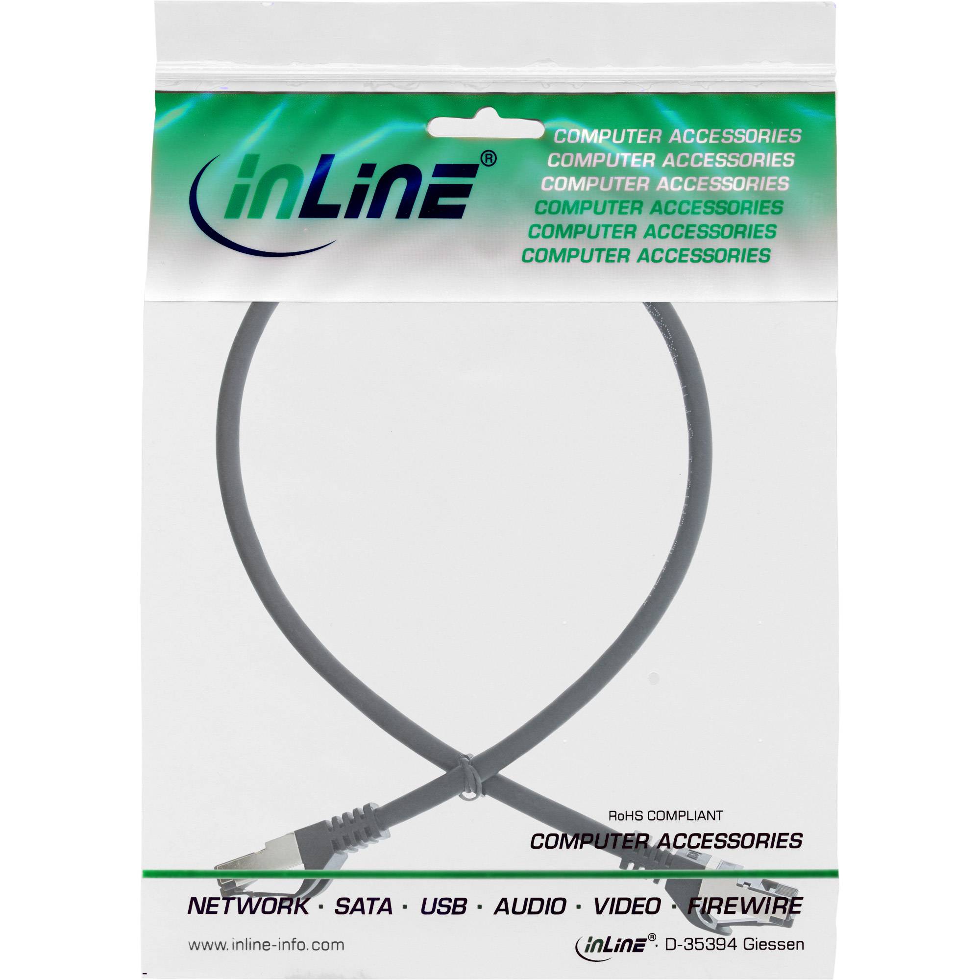 INLINE - Patchkabel - S/FTP (PiMf) - Cat.8.1 - 2000MHz - halogenfrei - schwarz - 0,5m