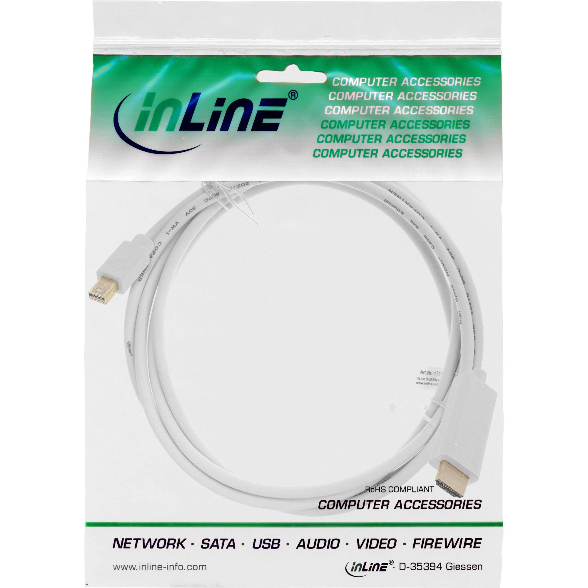 INLINE - Mini DisplayPort zu HDMI Konverter Kabel - weiß - 3m - 4K2K - mit Audio