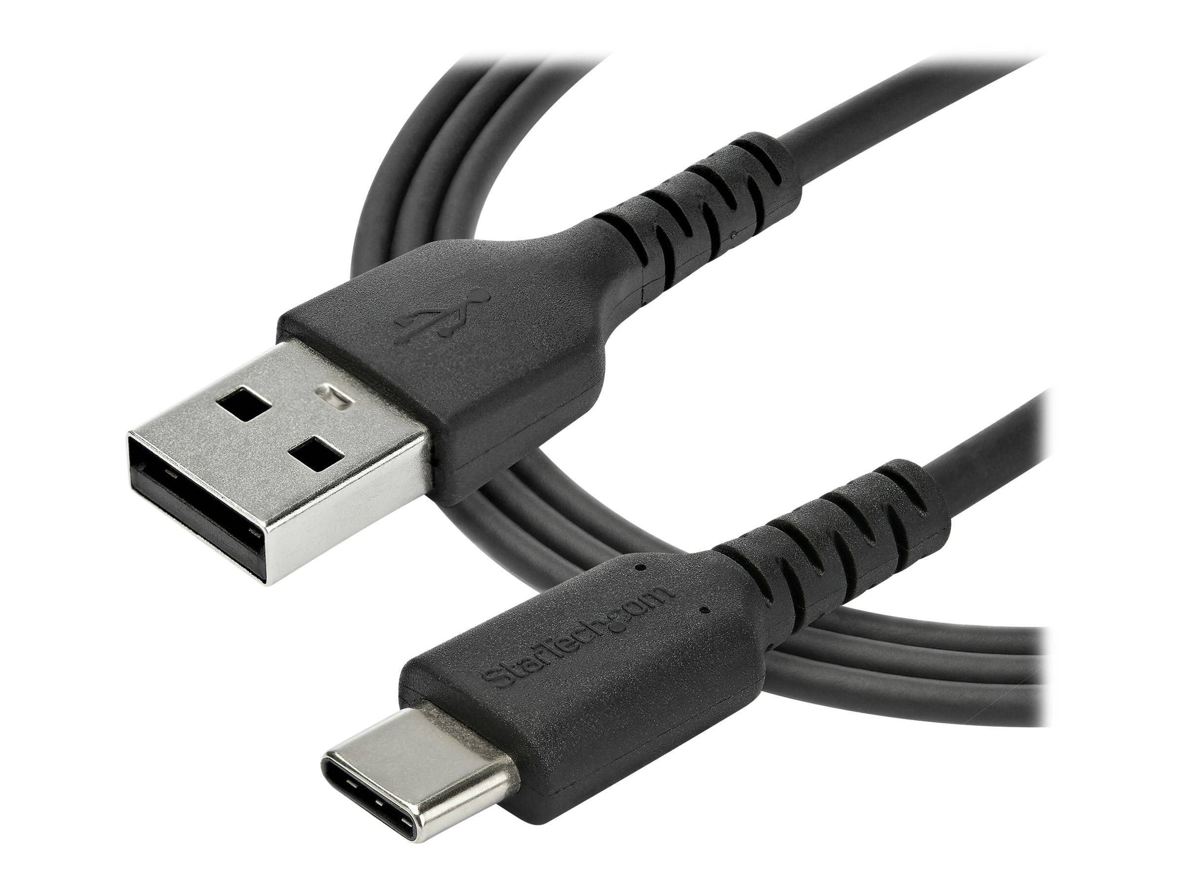 USB-Kabel mit einem Standard-USB-A-Stecker an einem Ende und einem USB-C-Anschluss am anderen Ende.