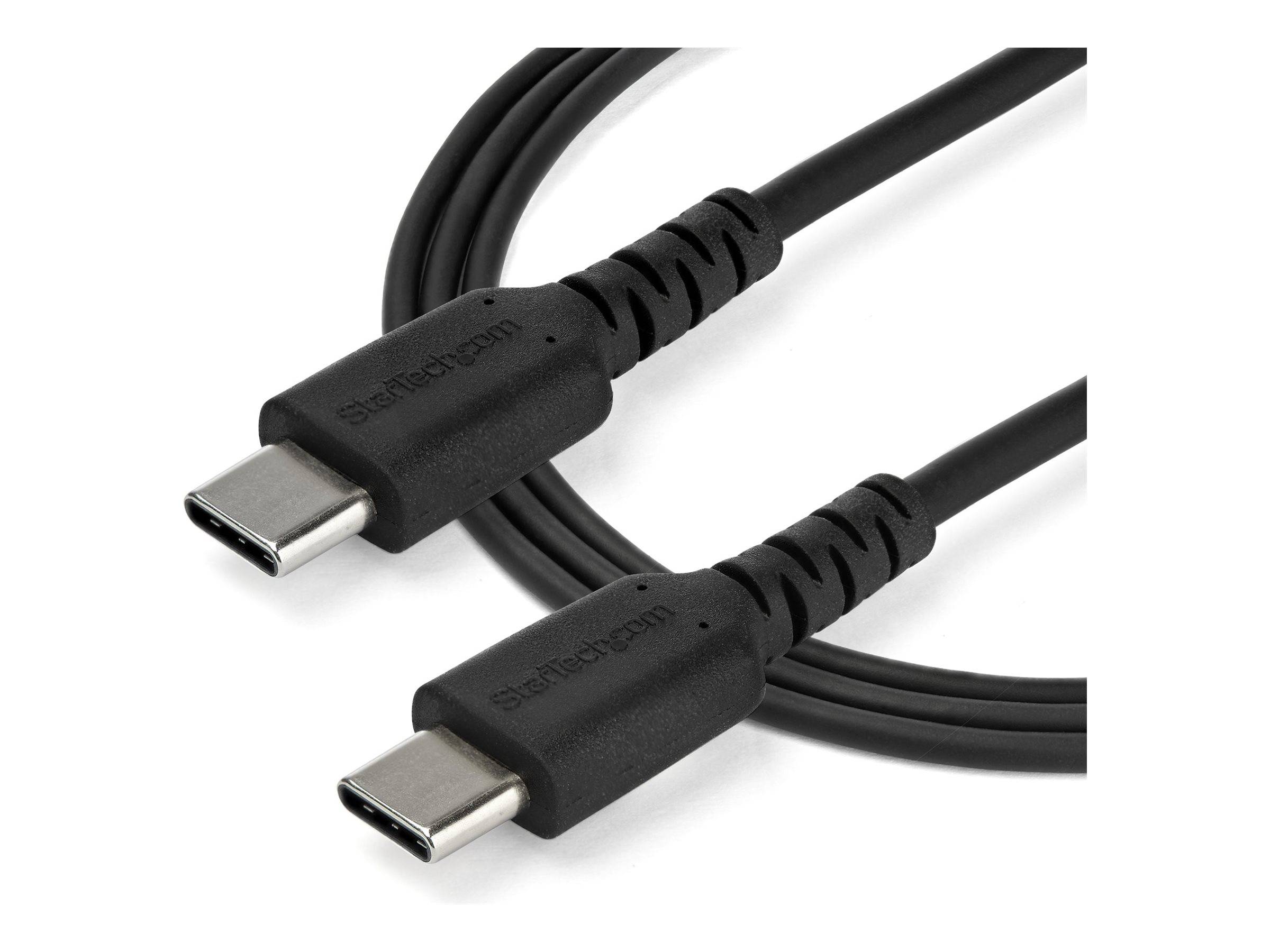 Zwei schwarze USB-C-Kabel mit Steckverbindern auf weißem Hintergrund.