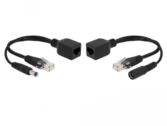 Delock Passive PoE Adapter Set RJ45 DC 5.5 x 2.5 mm - Power Injector - Schwarz (Packung mit 2)