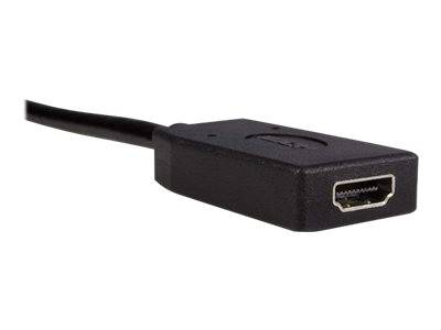 Schwarzes Adapterkabel mit einem rechteckigen HDMI-ähnlichen Steckeranschluss auf weißem Hintergrund.