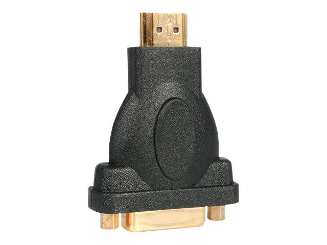 Ein schwarzer HDMI-Adapter mit einem vergoldeten Stecker auf weißem Hintergrund.
