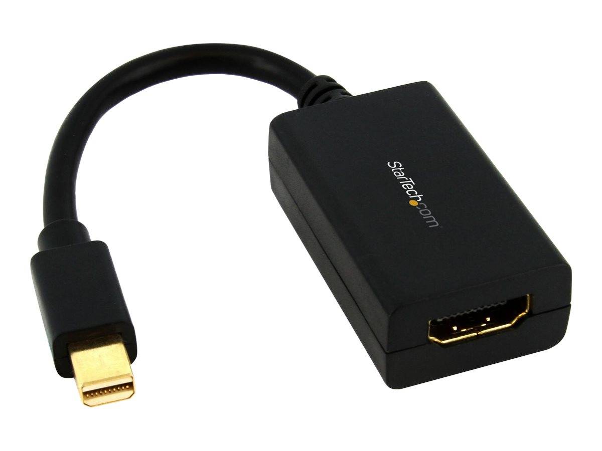 Mini-DisplayPort-zu-HDMI-Adapterkabel mit schwarzem Steckerblock und vergoldetem Stecker auf weißem Hintergrund