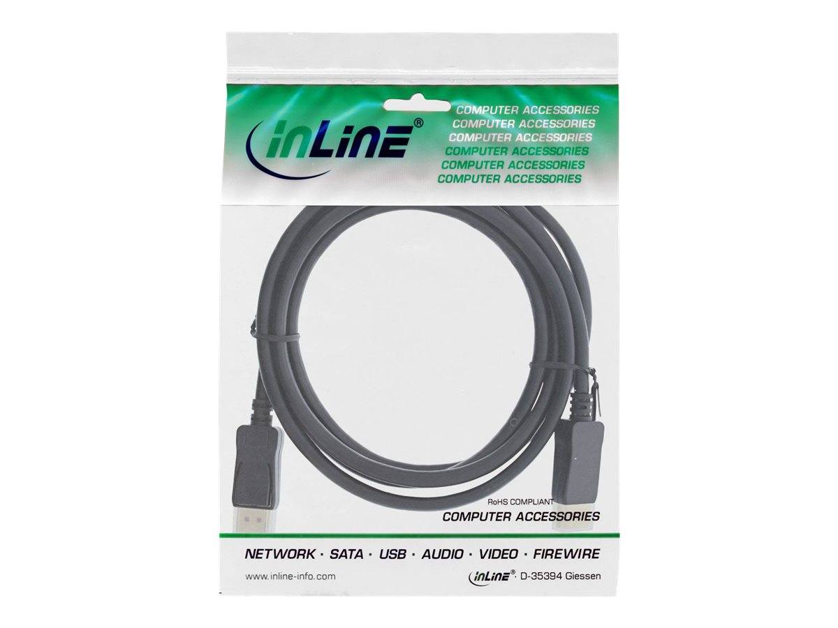 Verpackung für ein inLine-Computerzubehör mit einem aufgewickelten grauen Kabel, gekennzeichnet für Netzwerk-, SATA-, USB-, Audio-, Video- und FireWire-Verwendung.
