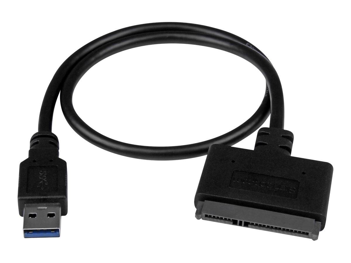 USB 3.0-Adapterkabel mit einem Standard-USB-A-Stecker an einem Ende und einem SATA-ähnlichen Stecker am anderen Ende.
