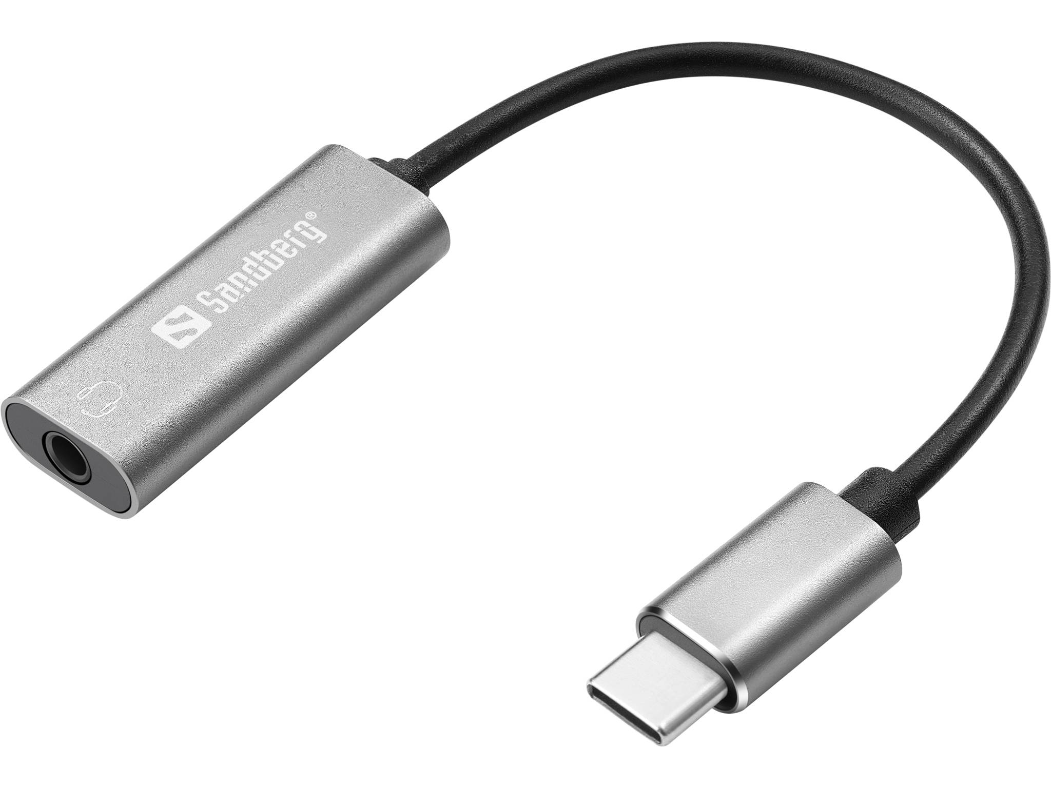 USB-C-zu-3,5-mm-Kopfhöreradapter-Dongle mit Kabel und Audio-Buchse, Marke Sandberg.