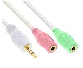 INLINE - Headset Adapterkabel - 3,5mm Stecker an 2x3,5mm Buchse - weiß - 1m