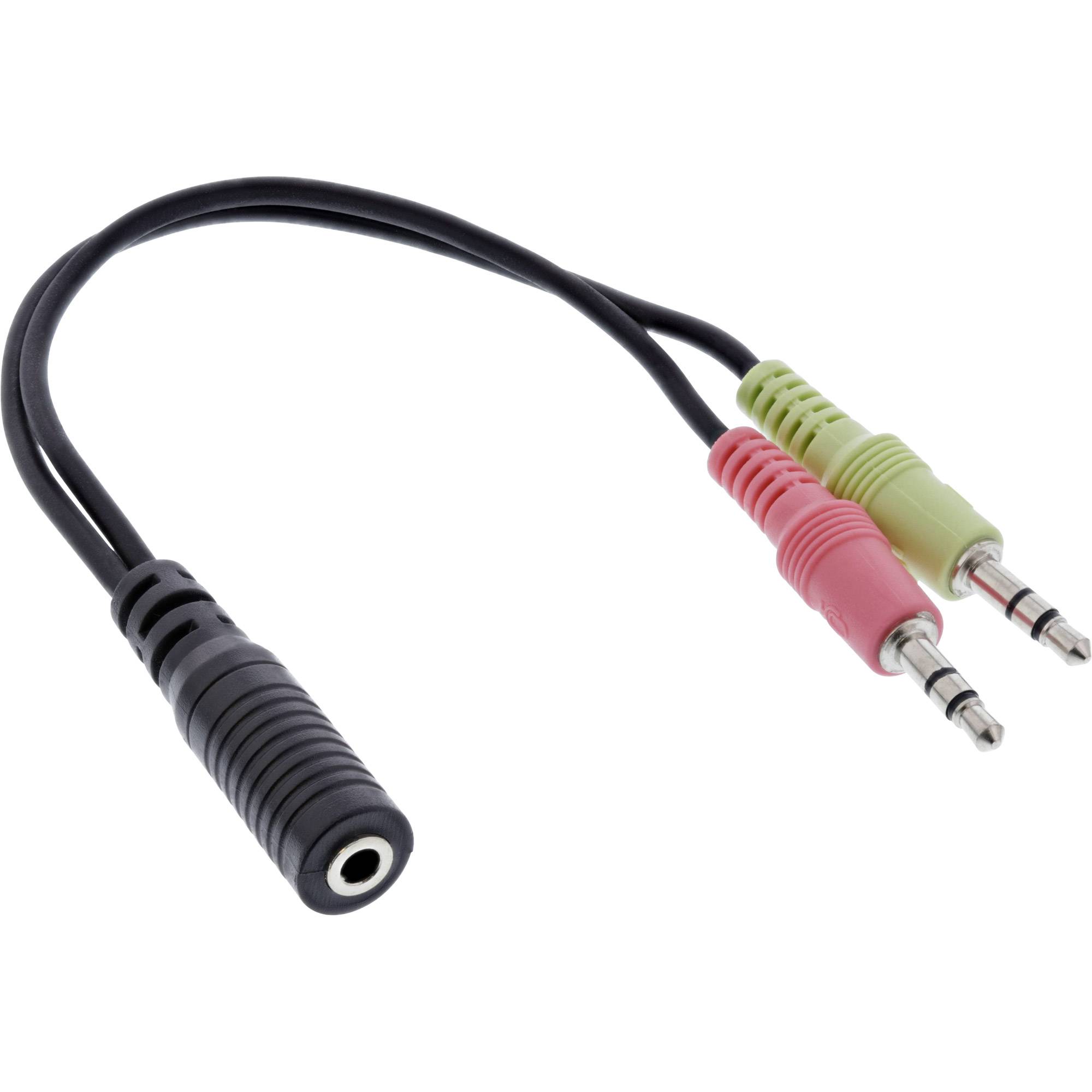 INLINE - Audio Headset Adapterkabel - 2x 3,5mm Stecker an 3,5mm Buchse CTIA - 0,15m