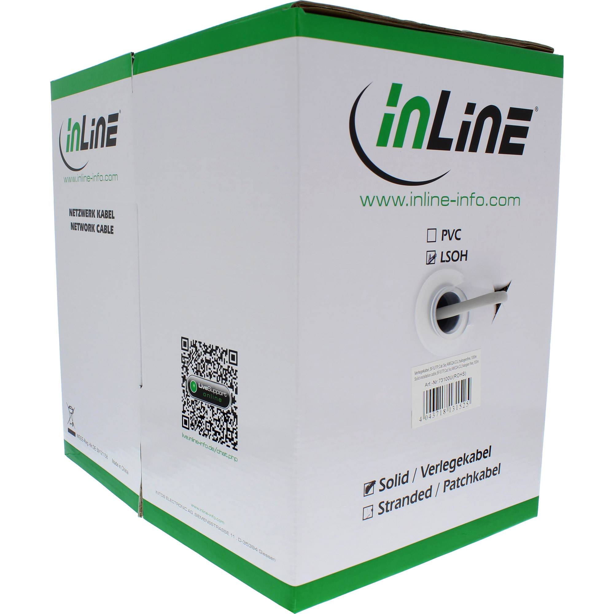 INLINE - Verlegekabel - SF/UTP - Cat.5e - AWG24 CU - halogenfrei - 100m