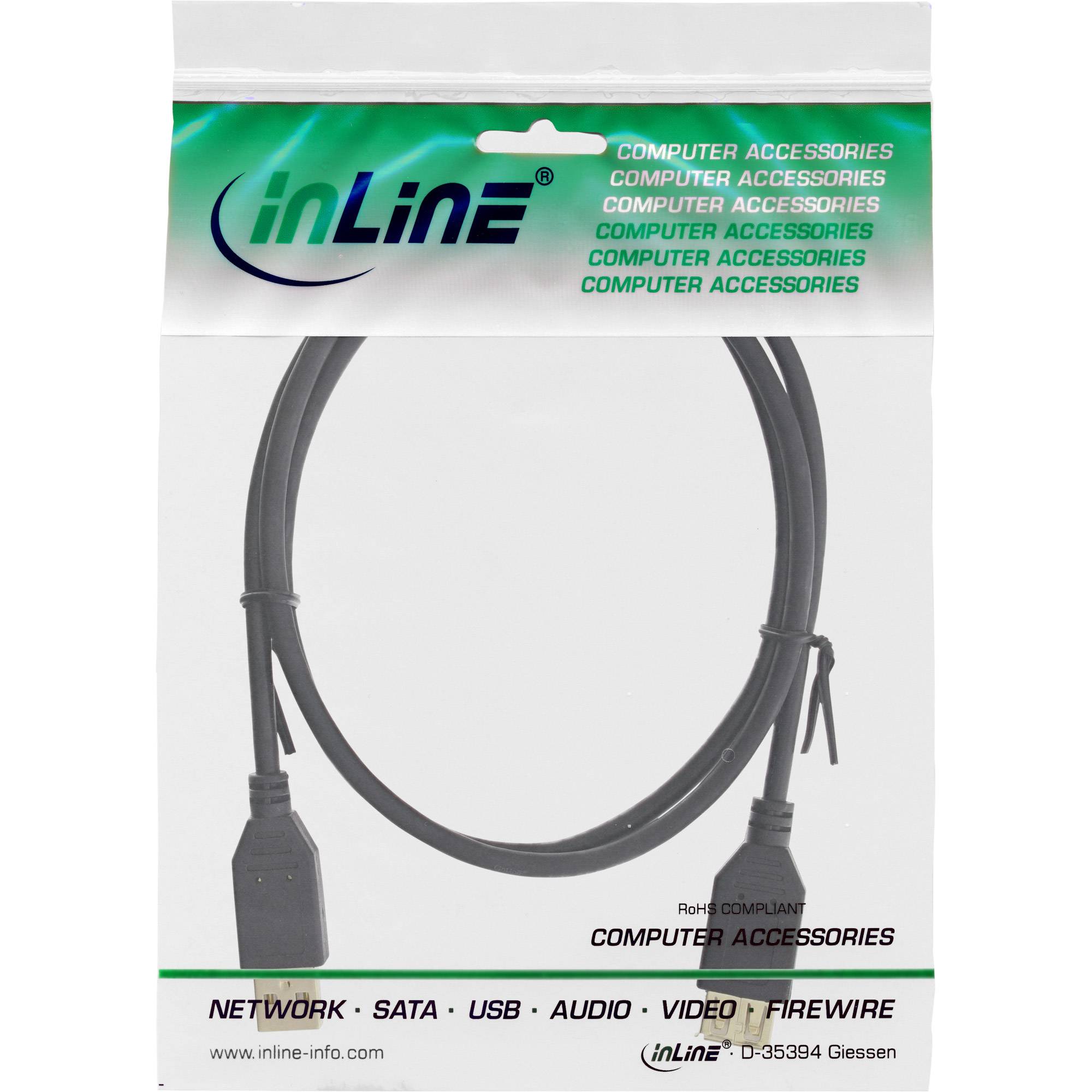 INLINE - USB 2.0 Verlängerung - ST / BU - Typ A - schwarz - Kontakte gold - 3m