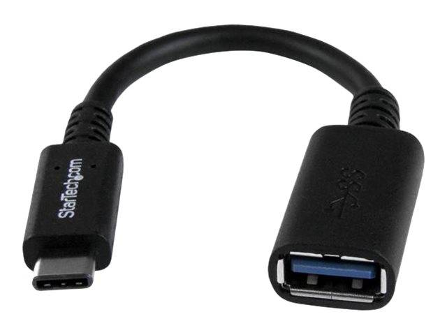 USB-C-Buchse zu USB-A-Stecker Adapterkabel auf weißem Hintergrund.