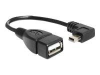Schwarzes USB-Verlängerungskabel mit einem weiblichen USB-A-Anschluss auf einer Seite und einem rechtwinkligen männlichen Stecker auf der anderen Seite.