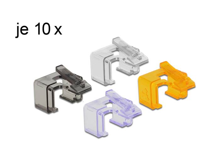 Delock Repair Clip Set 2 - Netzwerkanschluss Reparatur-Clip - Schwarz, orange, violett, durchsichtig (Packung mit 40)