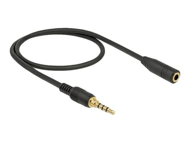 Schwarzes Audioadapterkabel mit 3,5-mm-Stecker auf der einen Seite und einer Buchse auf der anderen Seite.