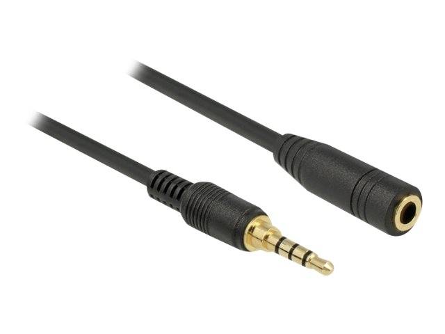 Zwei schwarze Audio-Adapterkabel mit einem 3,5-mm-Stecker und einer Buchse auf weißem Hintergrund.