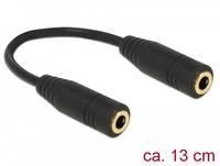Schwarzes Audiokabel-Splitter mit zwei weiblichen Klinkenbuchsen, bezeichnet mit 