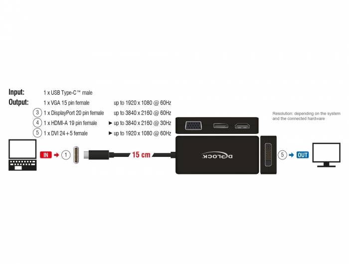 DeLOCK - Externer Videoadapter - USB-C - DVI, HDMI, DisplayPort, VGA