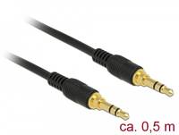 Zwei schwarze 3,5-mm-Audiokabel mit vergoldeten Steckern, gekennzeichnet mit „ca. 0,5 m