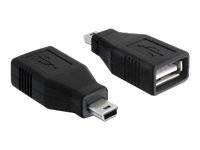 Zwei schwarze USB-Adapter-Stecker auf weißem Hintergrund, einer mit Mini-USB-Anschluss und einer mit Standard-USB-A-Anschlussende.