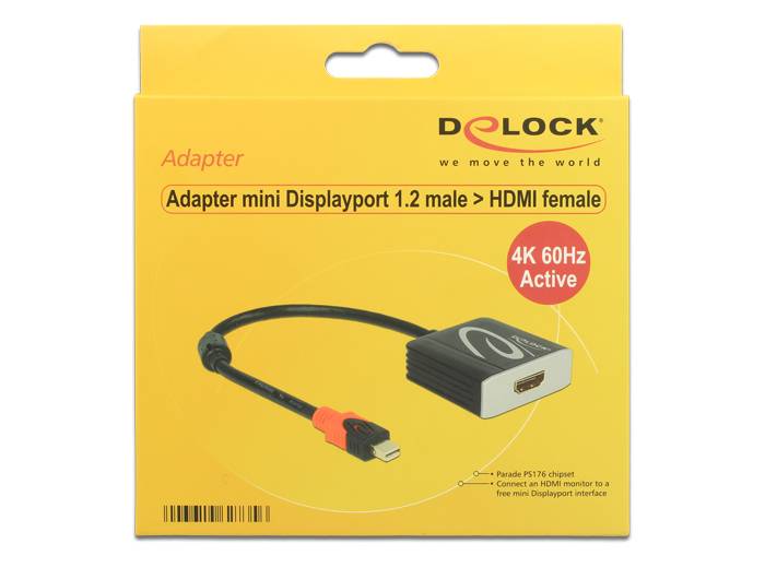DeLOCK Adapter mini Displayport 1.2 male > HDMI female 4K Active