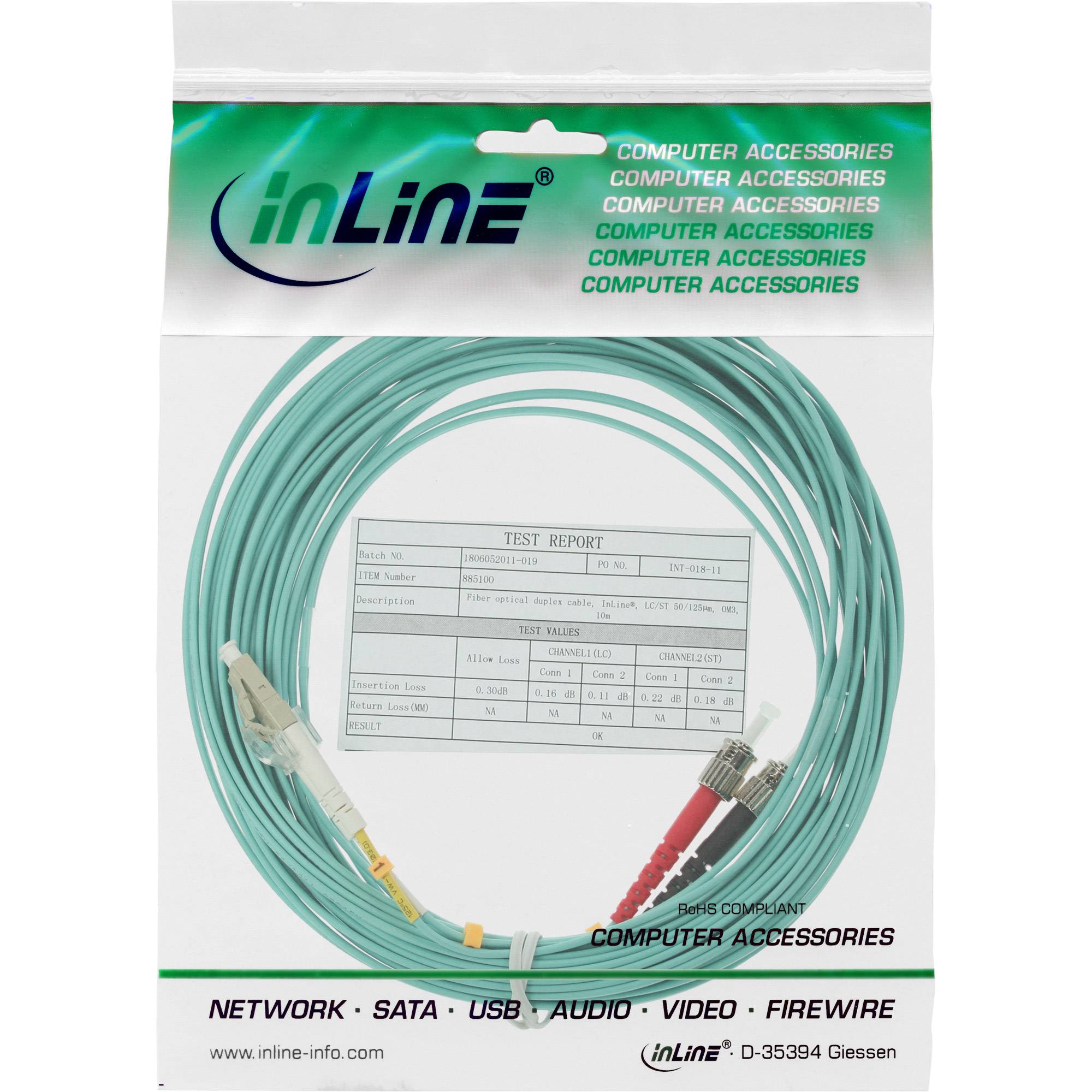 INLINE - LWL Duplex Kabel - LC/ST - 50/125µm - OM3 - 7,5m