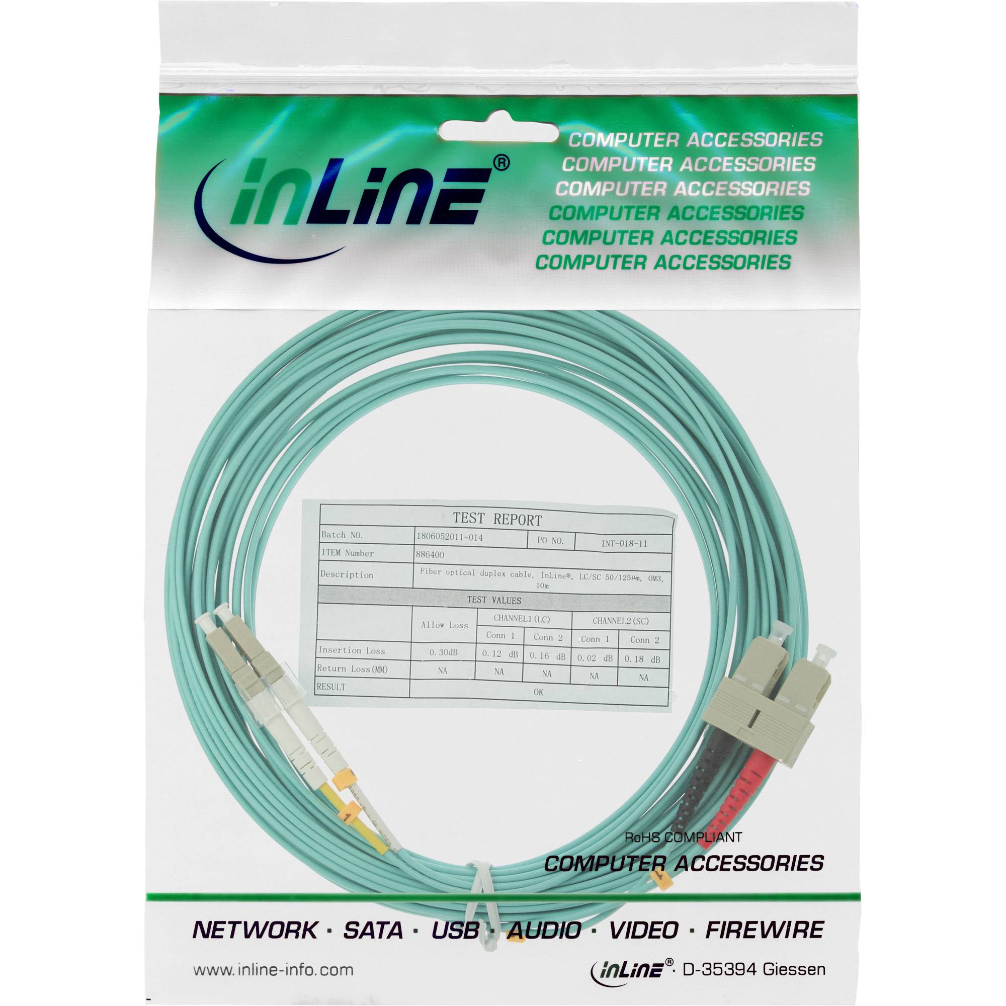 INLINE - LWL Duplex Kabel - LC/SC - 50/125µm - OM3 - 1m