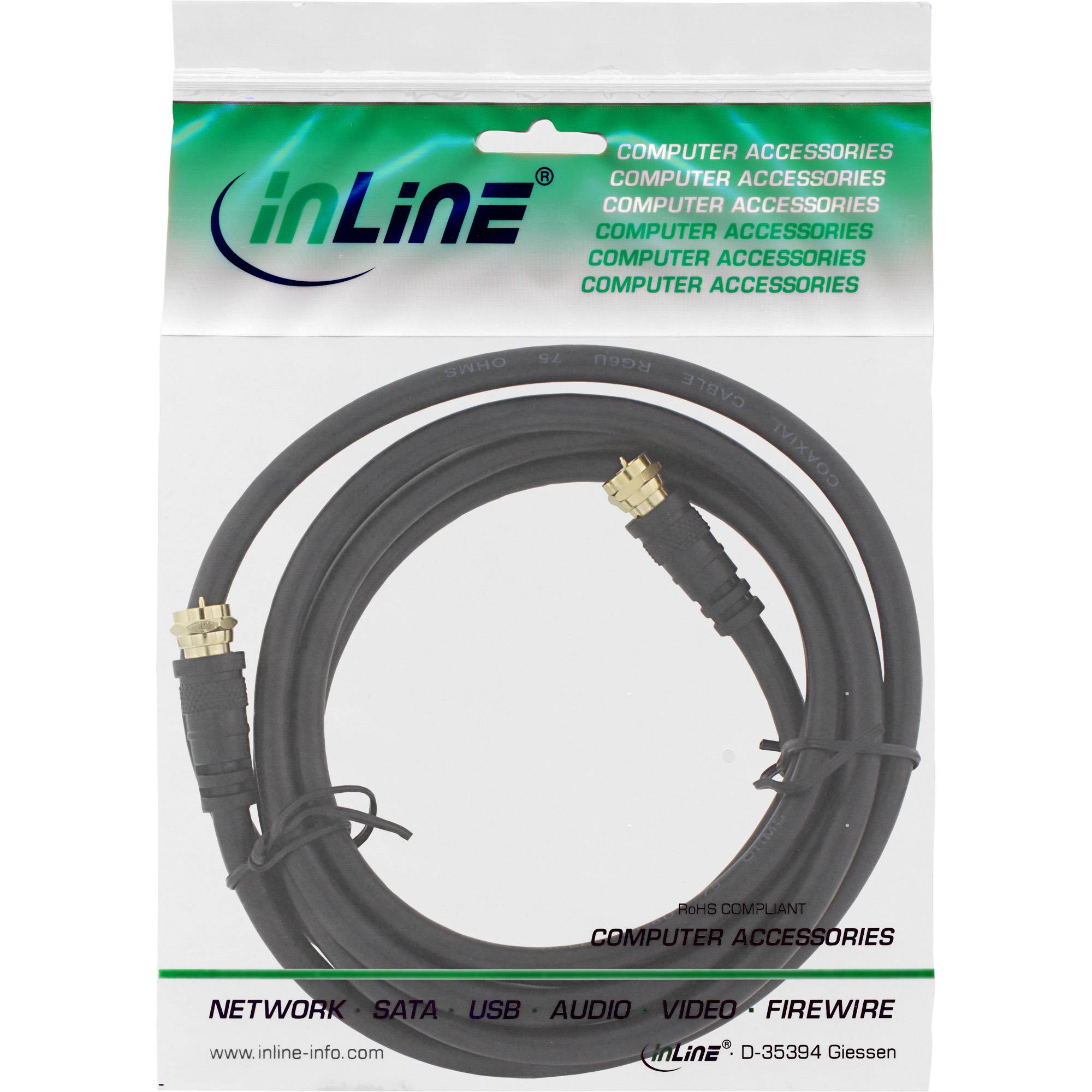 INLINE - SAT-Anschlusskabel - 2x geschirmt - 2x F-Stecker - >85dB - schwarz - 3m