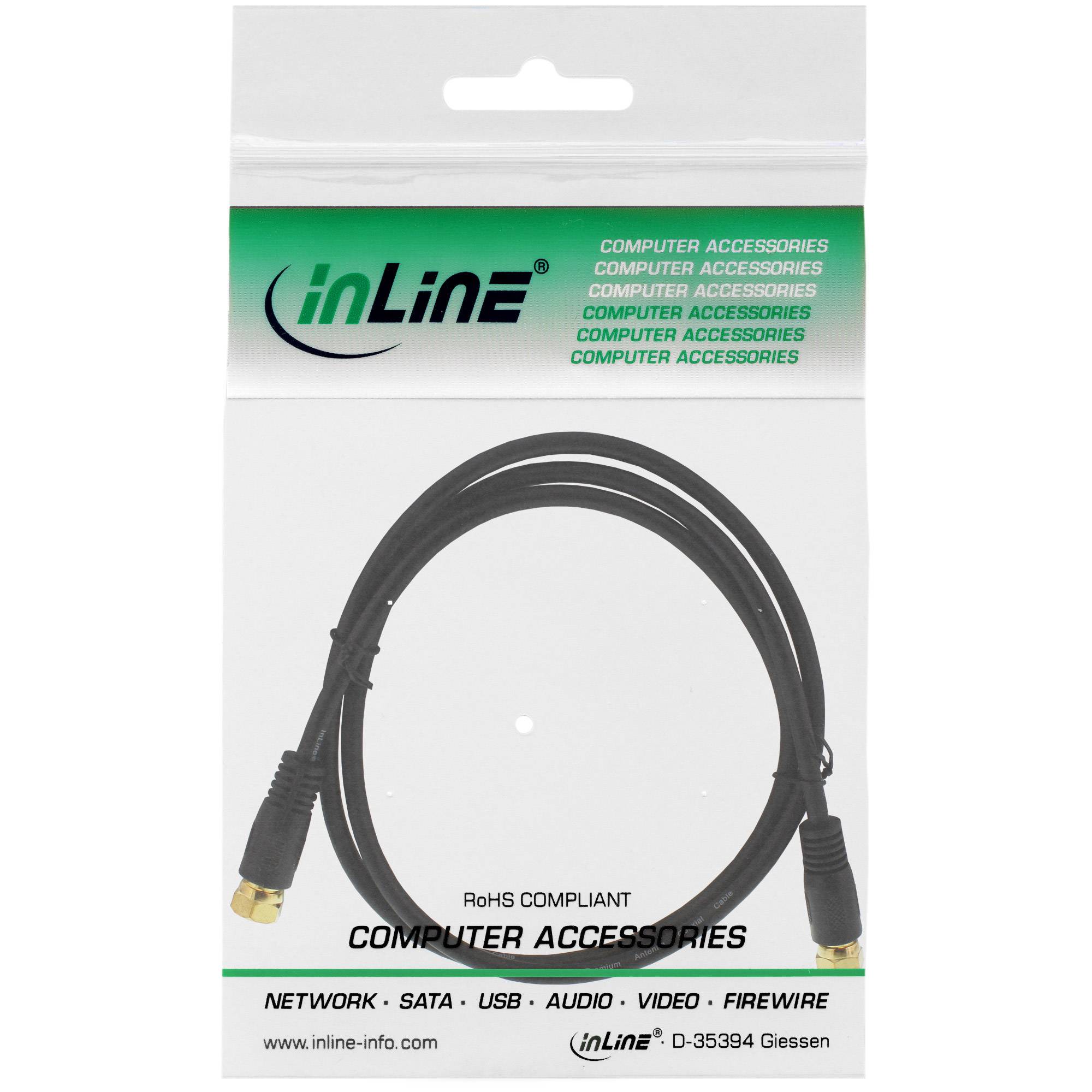 INLINE - SAT-Anschlusskabel - 2x geschirmt - 2x F-Stecker - >85dB - schwarz - 1m