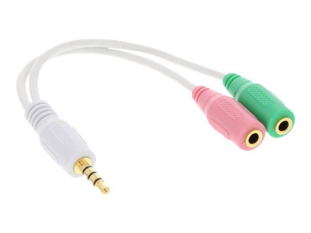INLINE - Headset Adapterkabel - 3,5mm Stecker an 2x3,5mm Buchse - weiß - 0,25m