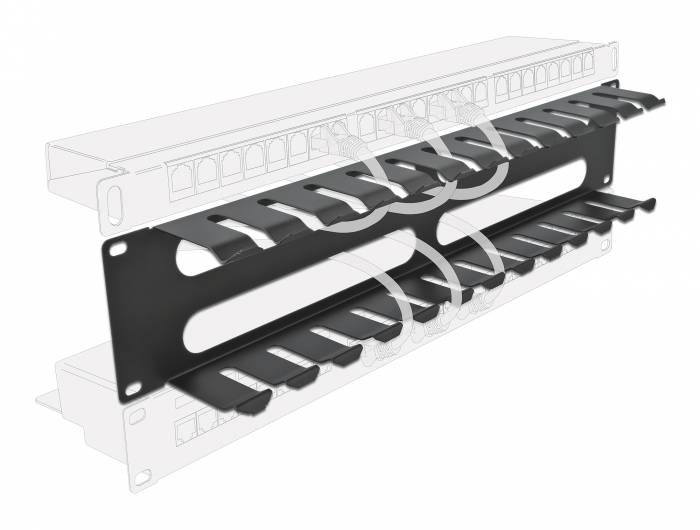 Delock - Kabelführungsplatte für Schaltschrank - Schwarz - 2U - 48.3 cm (19"")