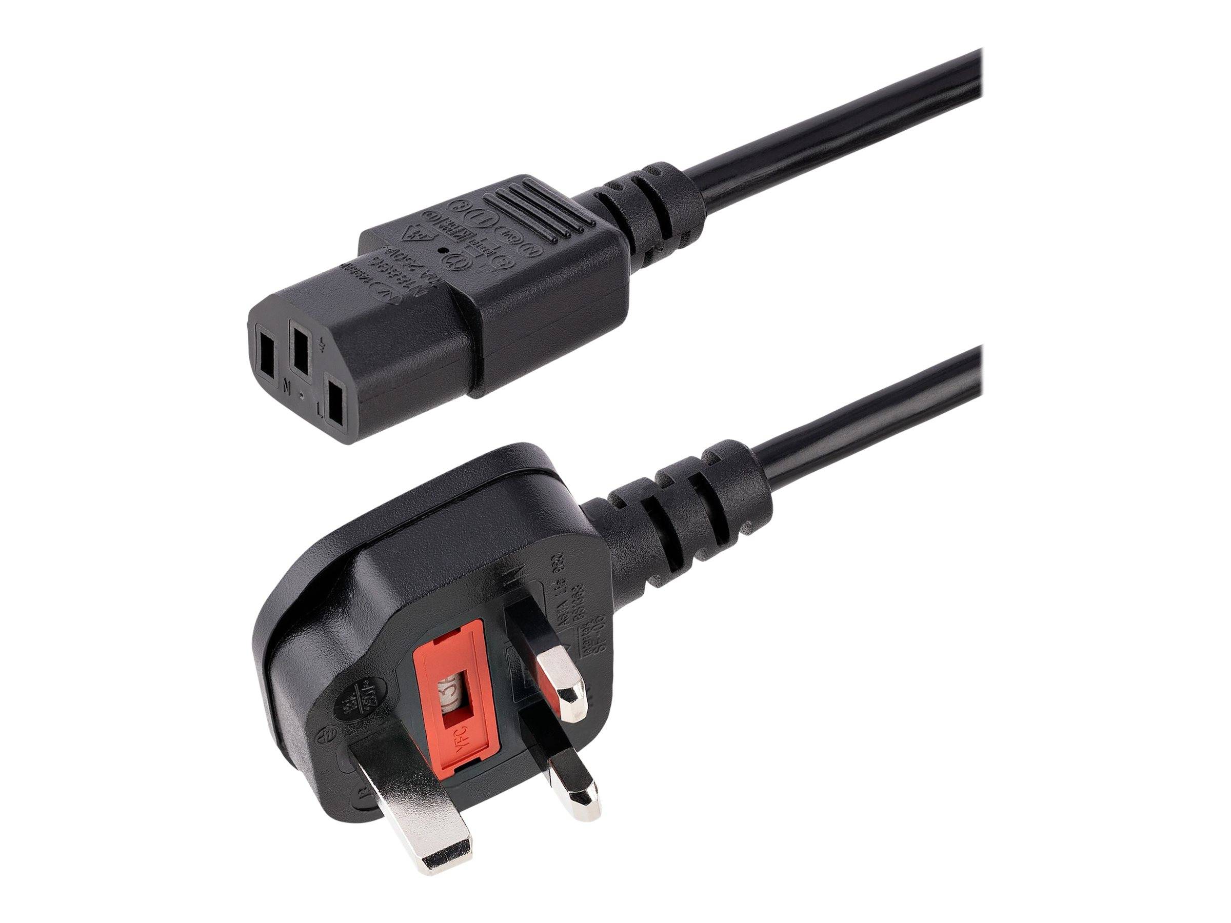 StarTech.com 1,8 m GB Computer Stromkabel, 18AWG, BS 1363 auf C13, 10A 250V, Schwarzes Ersatz-AC Stromkabel, Kaltgerätek
