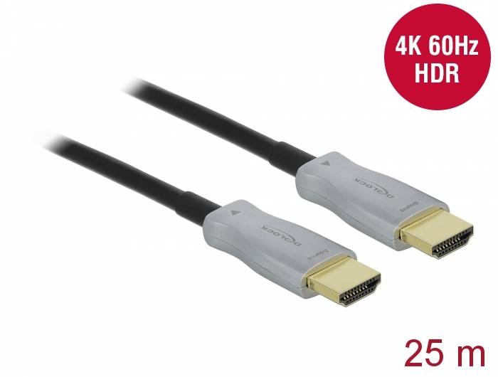 Delock - High Speed - HDMI-Kabel - HDMI männlich bis HDMI männlich - 25 m - Glasfaser - Schwarz - 4K Unterstützung, Active Optical Cable (AOC)