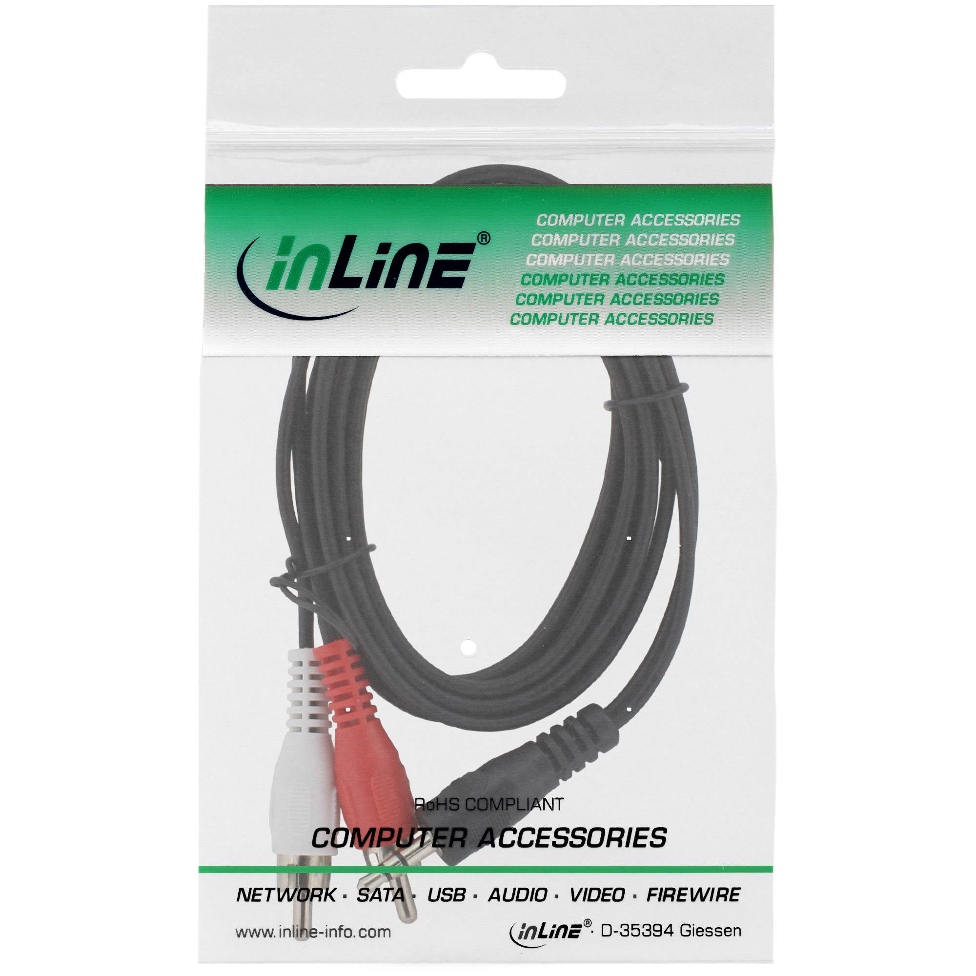INLINE - Cinch/Klinke Kabel - 2x Cinch Stecker an 3,5mm Klinke Stecker - 7m